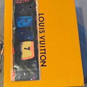 Louis Vuitton Black Twilly with Blue, Pink and Yellow Accents